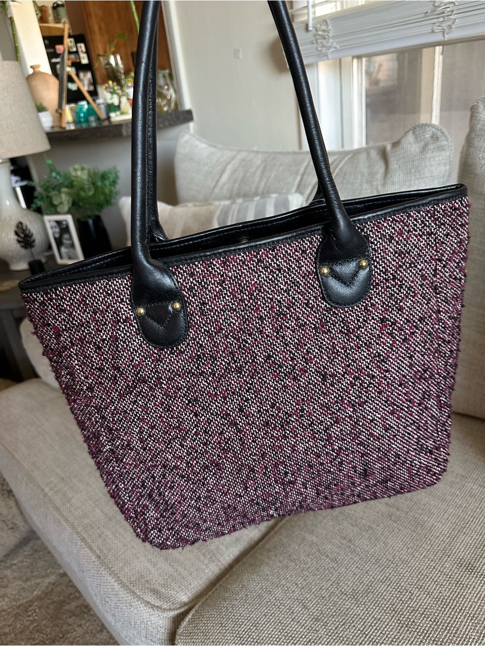 NWT Talbots Wine & Black Tweed Tote Bag